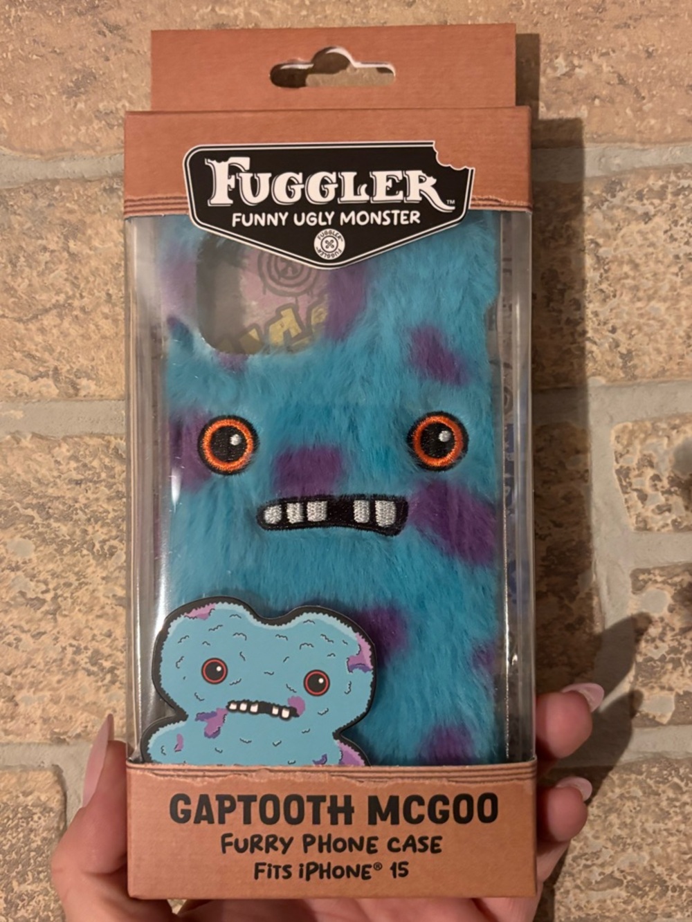 Fuggler Gaptooth McGoo Furry Phone Case for iPhone 15 - Blue with Purple Spots